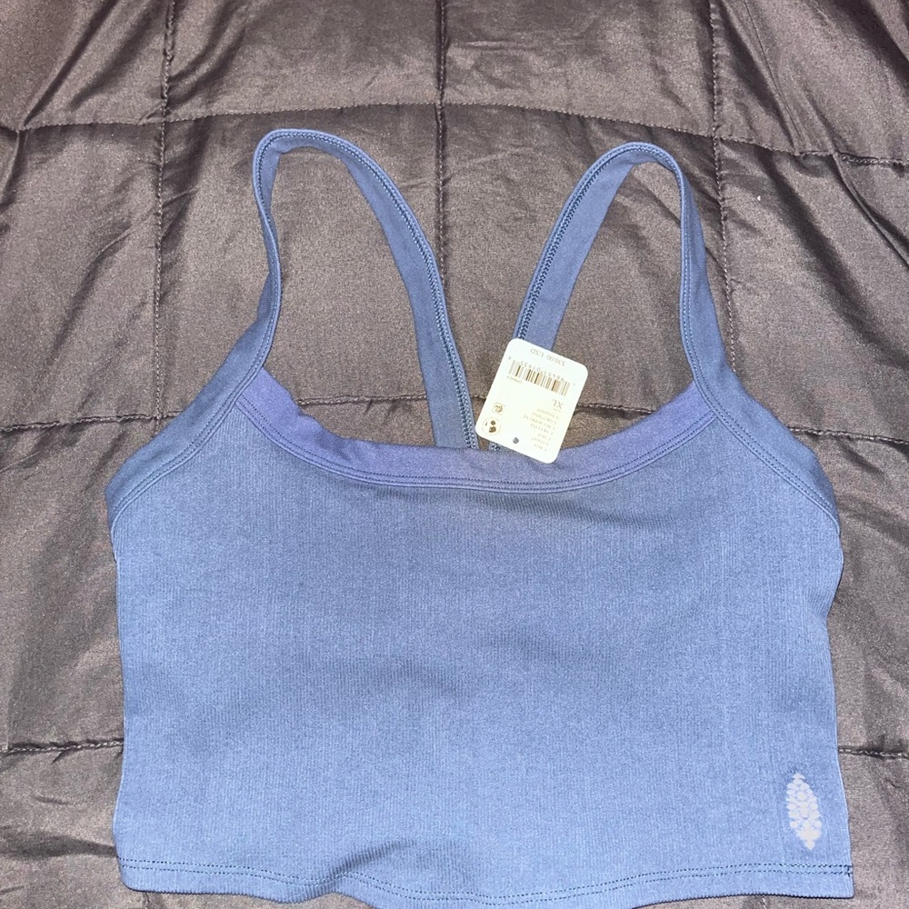 FP Movement Blue Ribbed Cropped Tank Top